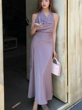 Bxoxo Women's Spring Summer Elegant Purple Party Long Dresses French Fashion Vintage Swing-Collar Lace-up Slim New Dress Prom Female